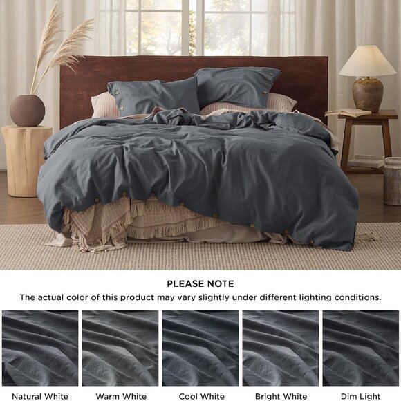 Bedsure Linen Duvet Cover Queen Charcoal Grey - Picture 4 of 11